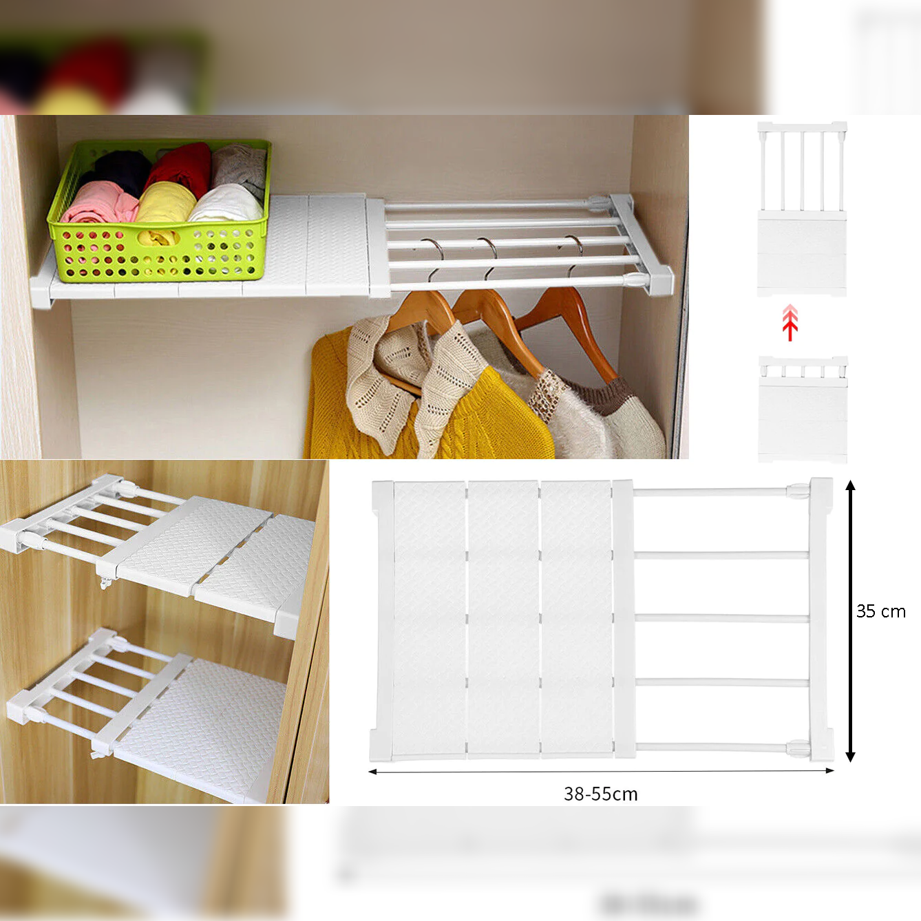 DIY Extendable Closet Cabinet Wardrobe Shelf 38 to 55 cm - lunazchef.shop