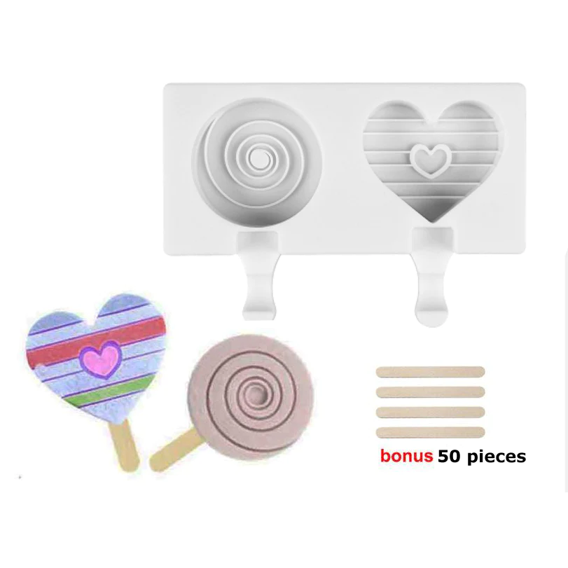 Silicone popsicle Heart & Circle with sticks - lunazchef.shop