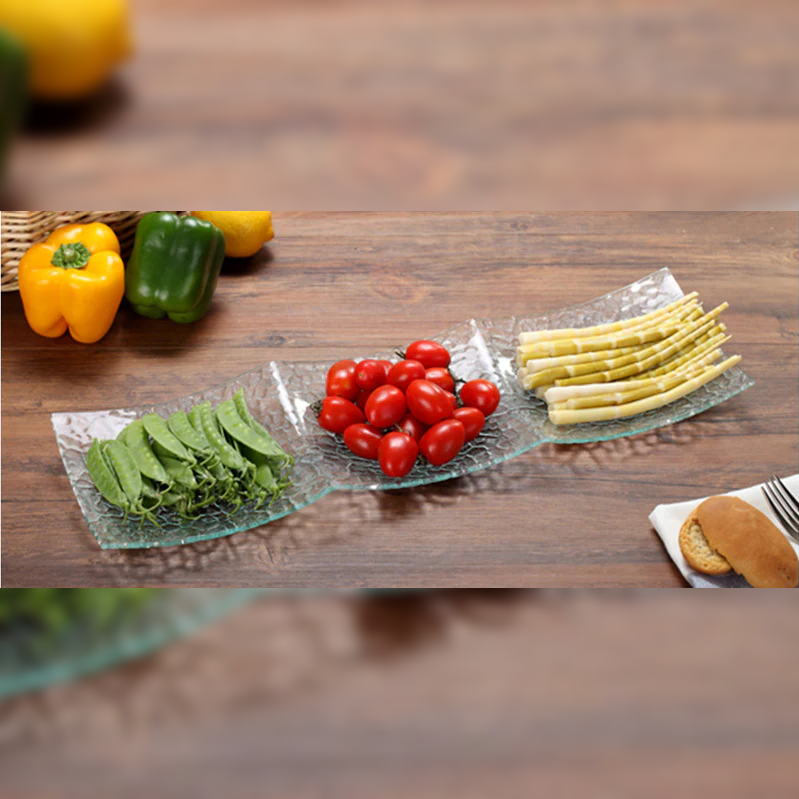 Rectangular Glass dish with 3 compartments - lunazchef.shop