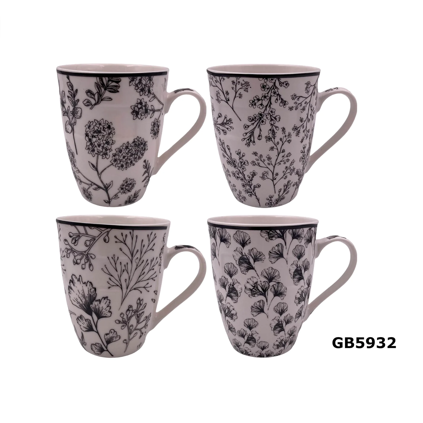 Porcelain Mug with Black Flowers - lunazchef.shop