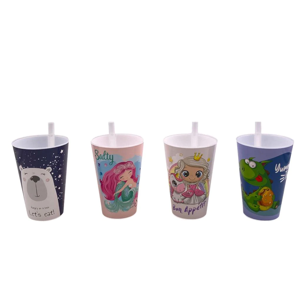 Children Plastic Cup with Straw 400ml Food Grade - lunazchef.shop