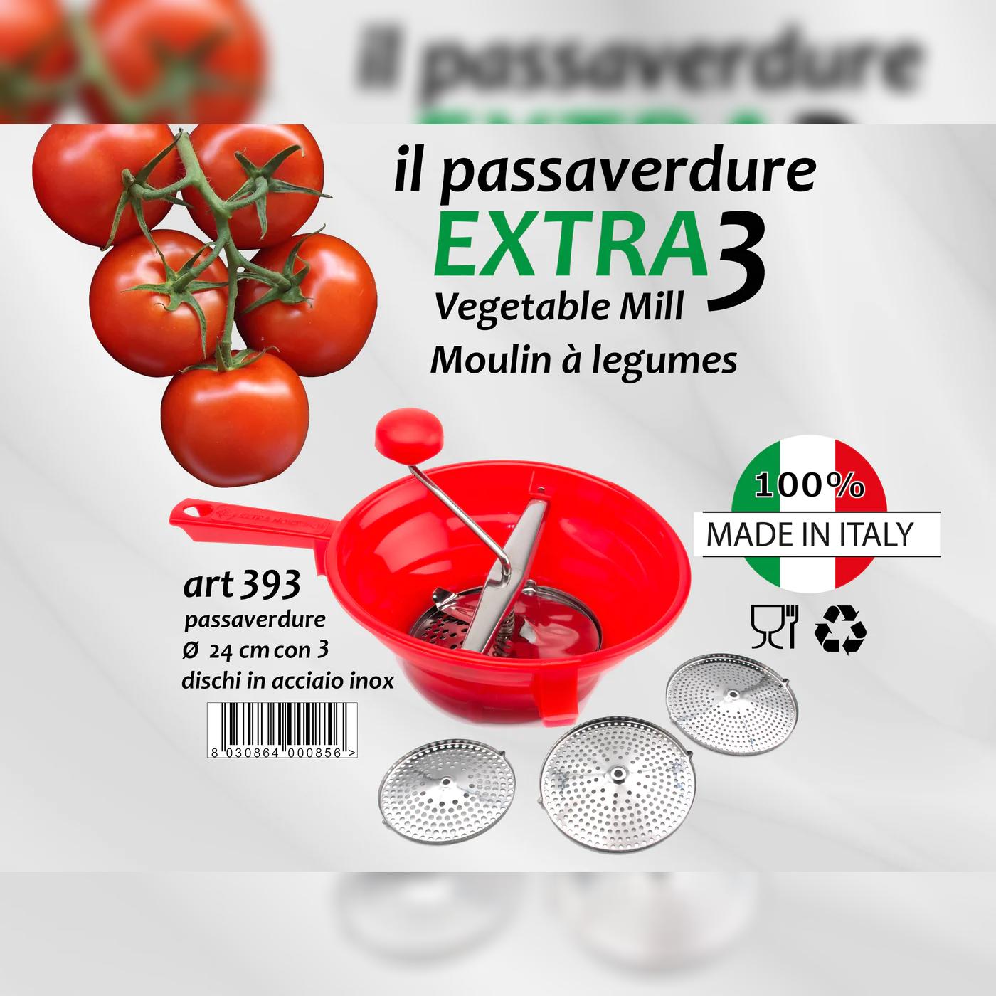 Plastic Vegetable Mill "Extra 3" 24 cm with Three Blades - lunazchef.shop