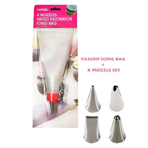 Decorating Icing Bag with 4 SS Nozzles - lunazchef.shop