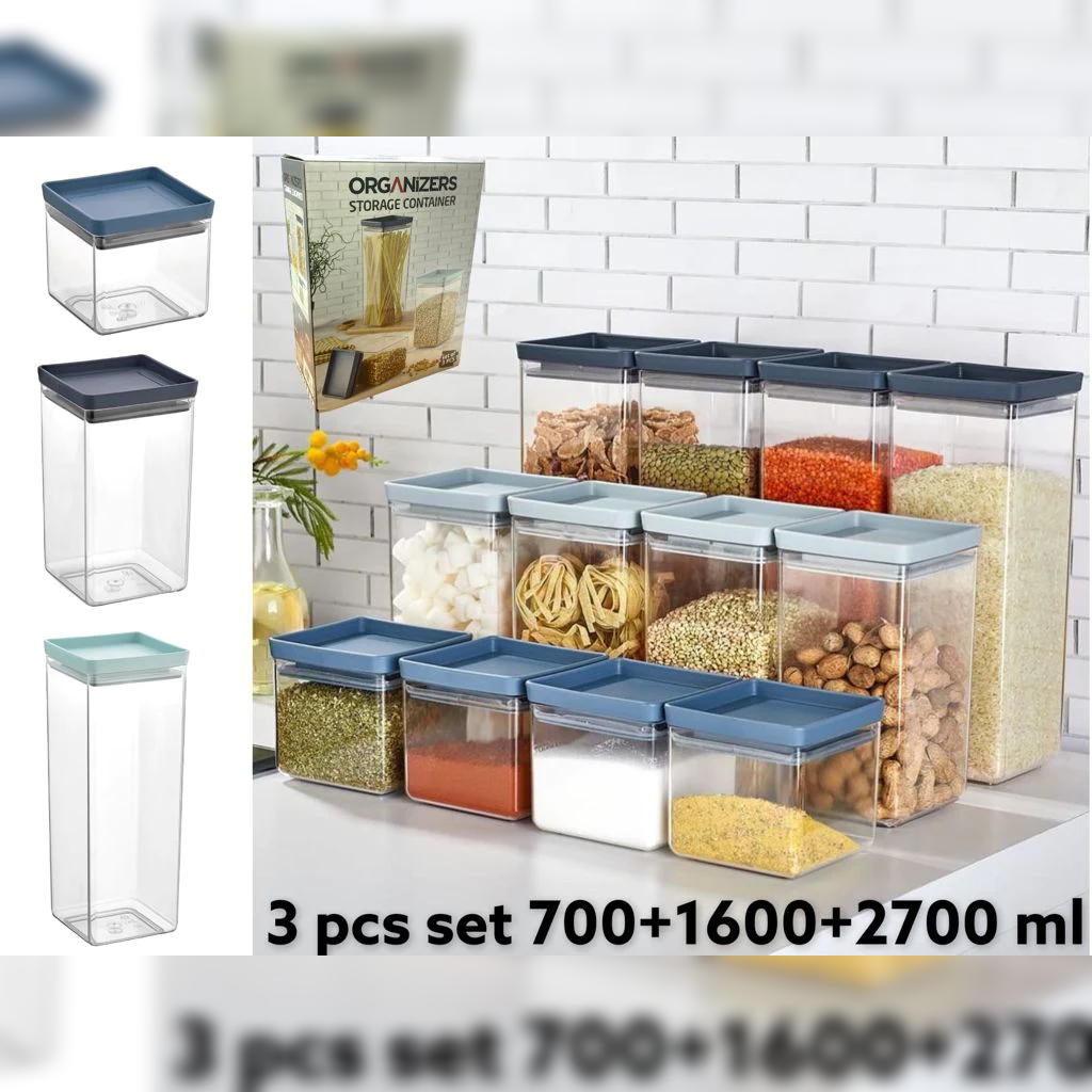 Set of 3 Acrylic Squared Jars with Airtight cover - lunazchef.shop