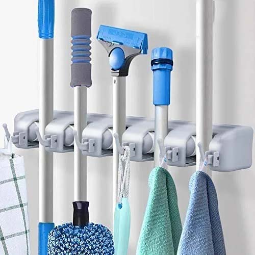 Wall Mounted Broom Holder 5 Slots 6 Hooks - lunazchef.shop