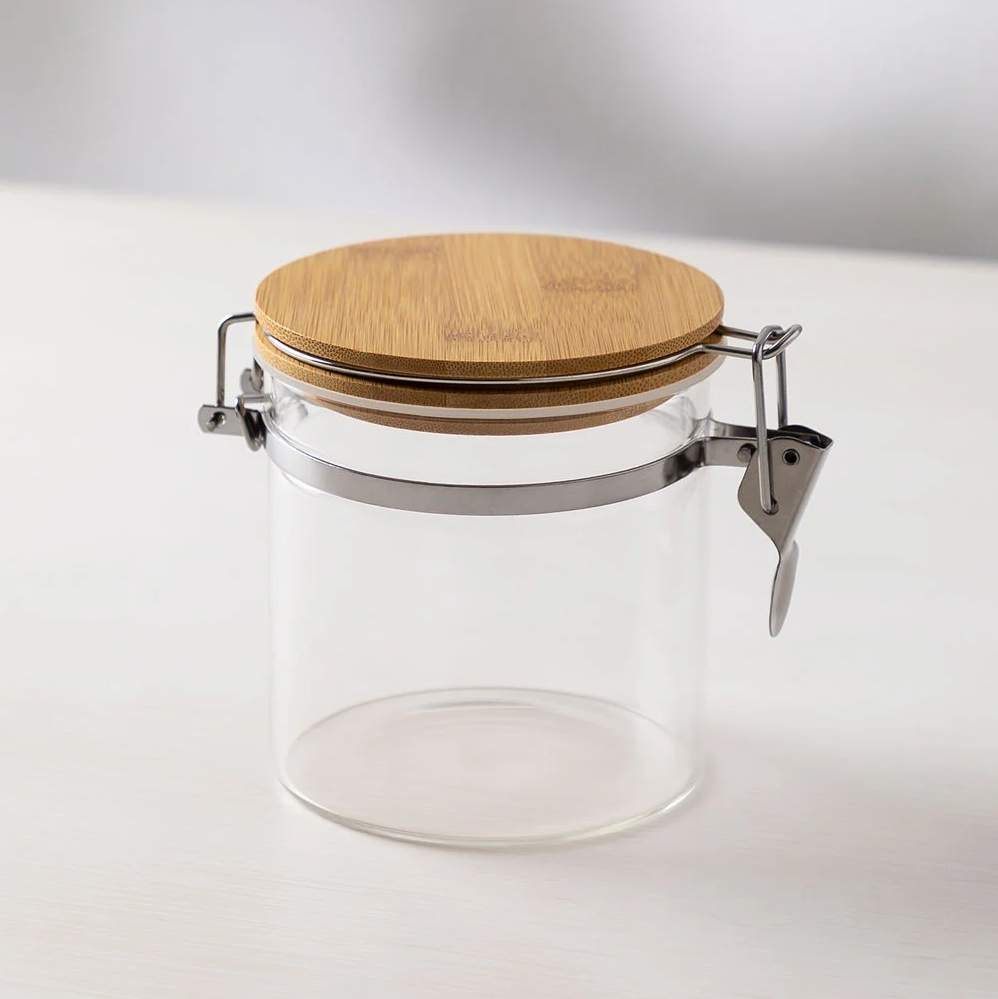 Acrylic Round Jar with wooden lid; 0.4 lt - lunazchef.shop